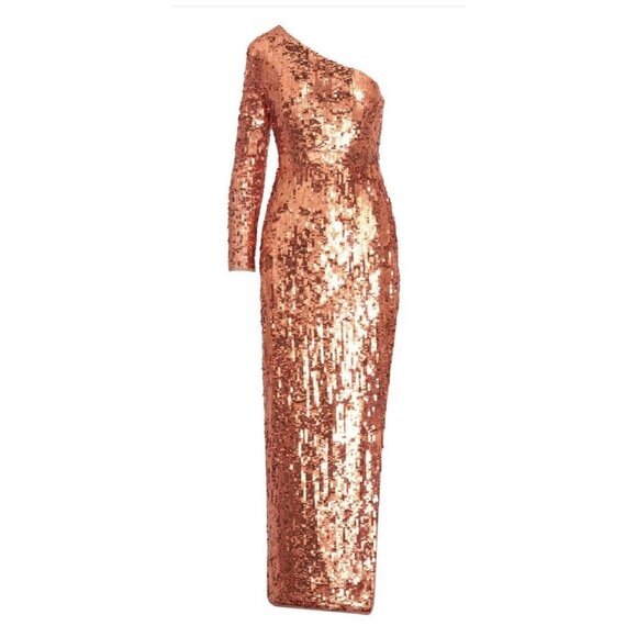 New Mac Duggal Sequin One Sleeve Column Gown‎ Size 8 Copper 10788 - Picture 3 of 11